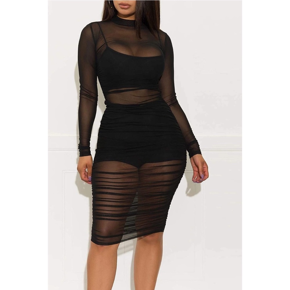 Three Piece Bodycon Mesh Dress - Picture 2 of 4